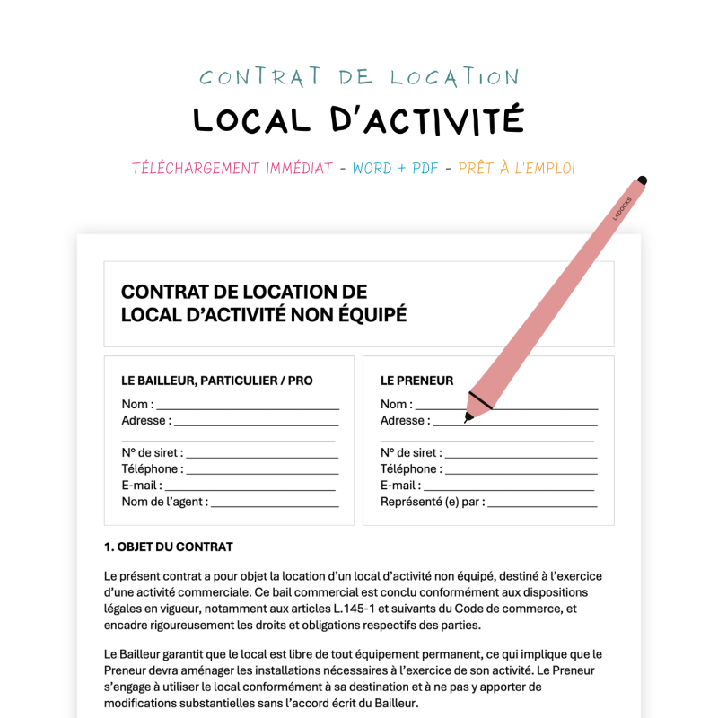 Local d’activité Contrat de Location de Local d’Activité Non Équipé