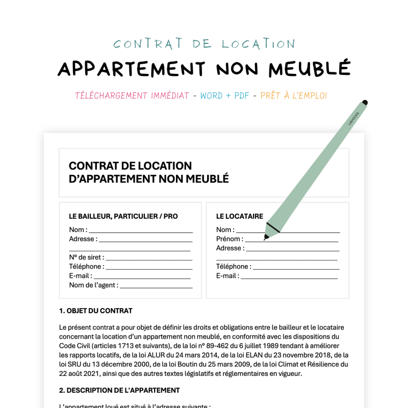Contrat de Location d’Appartement Non Meublé