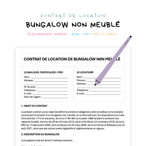 bungalow non meublé Contrat de Location de Bungalow Non Meublé
