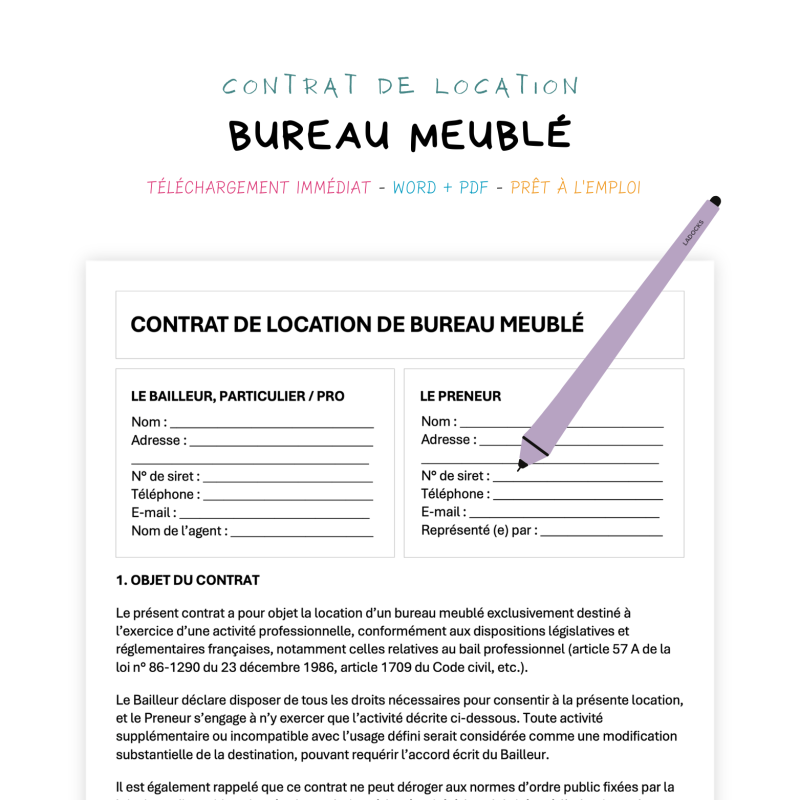 bureau meublé Contrat de Location de Bureau Meublé