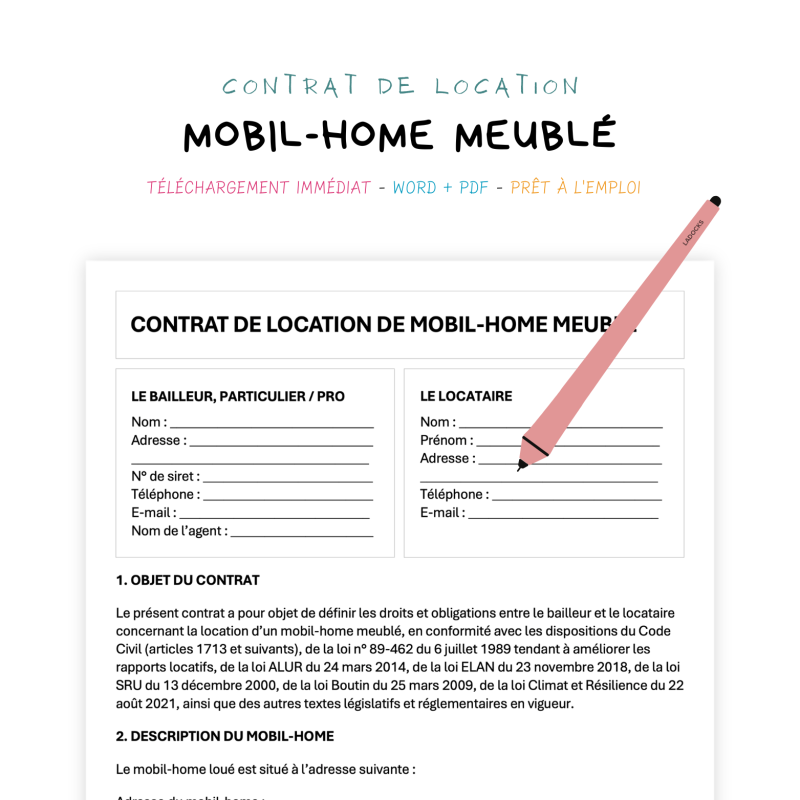 mobil-home meublé Contrat de Location de Mobil-Home Meublé