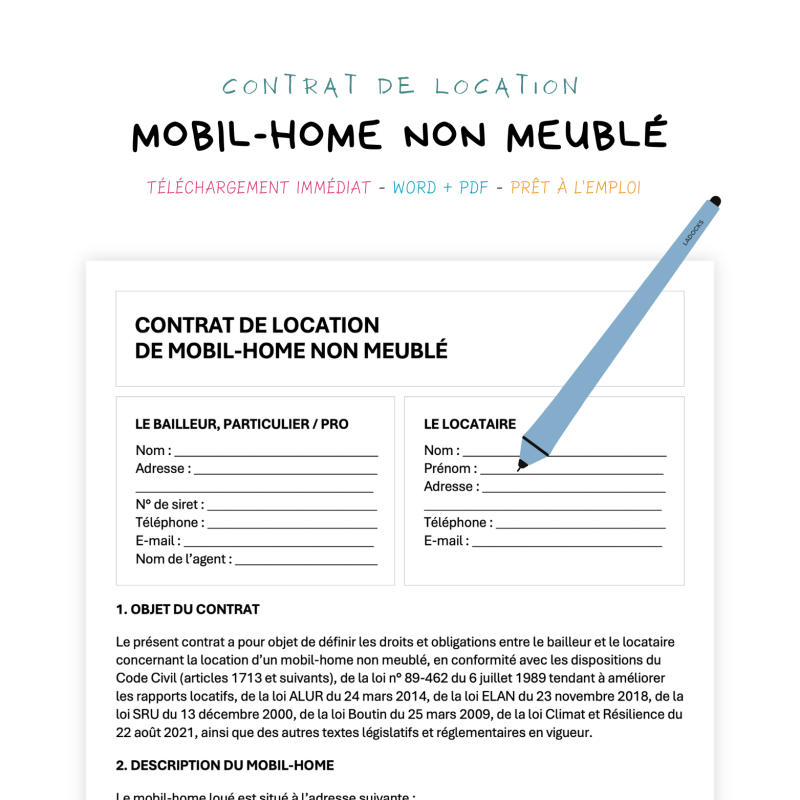 mobil-home non meublé Contrat de Location de Mobil-Home Non Meublé