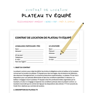 plateau TV équipé Contrat de Location de Plateau TV Équipé