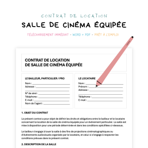 salle de cinéma équipée Contrat de Location de Salle de Cinéma Équipée