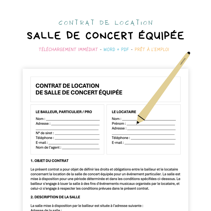 salle de concert équipée Contrat de Location de Salle de Concert Équipée