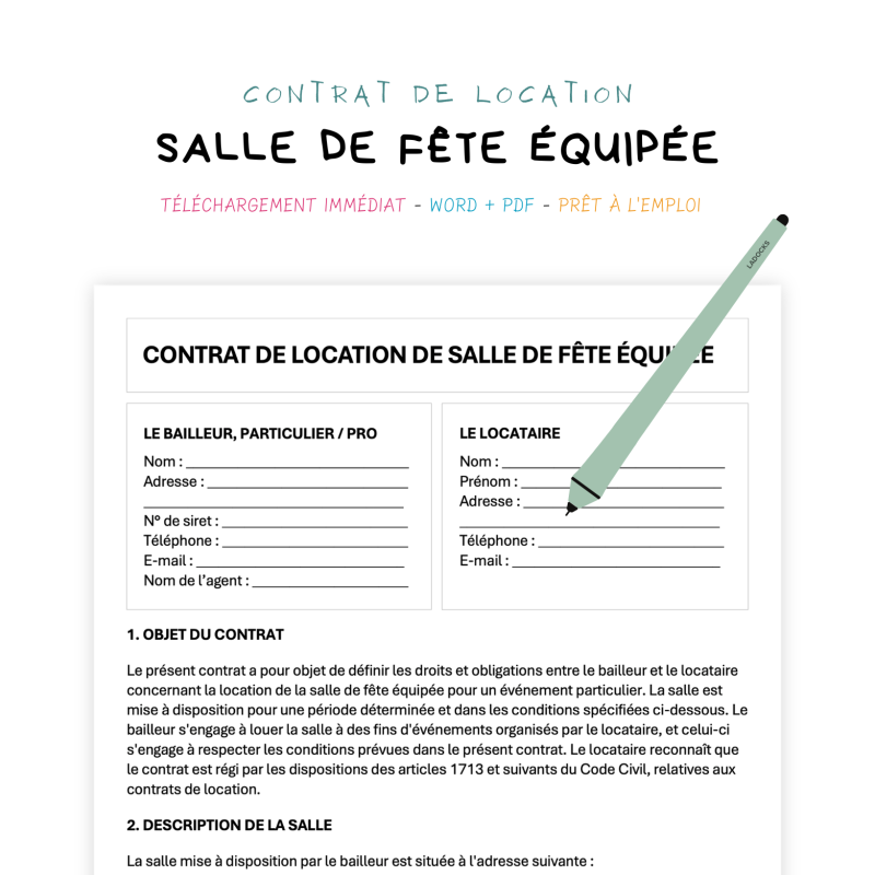 Contrat de Location de Salle de Fête Équipée
