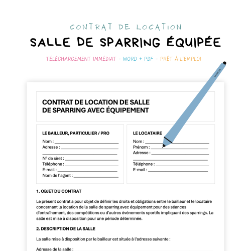 Contrat de location de salle de sparring avec équipement