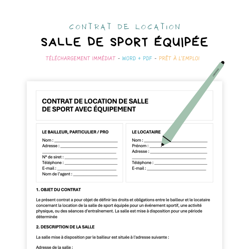 salle de sport équipée Contrat de Location de Salle de Sport Équipée