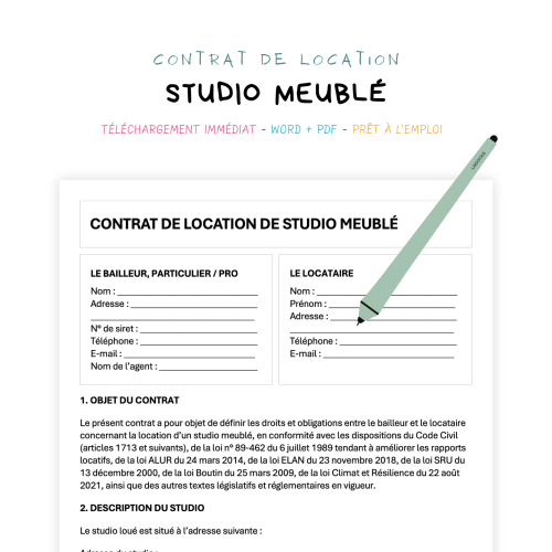 studio meublé Contrat de Location de Studio Meublé