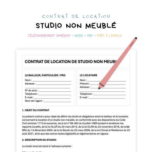 studio non meublé Contrat de Location de Studio Non Meublé