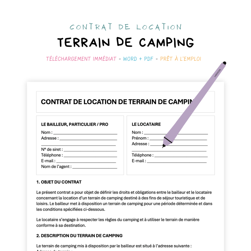 terrain de camping Contrat de location de terrain de camping