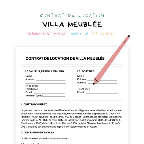 villa meublée Contrat de Location de Villa Meublée