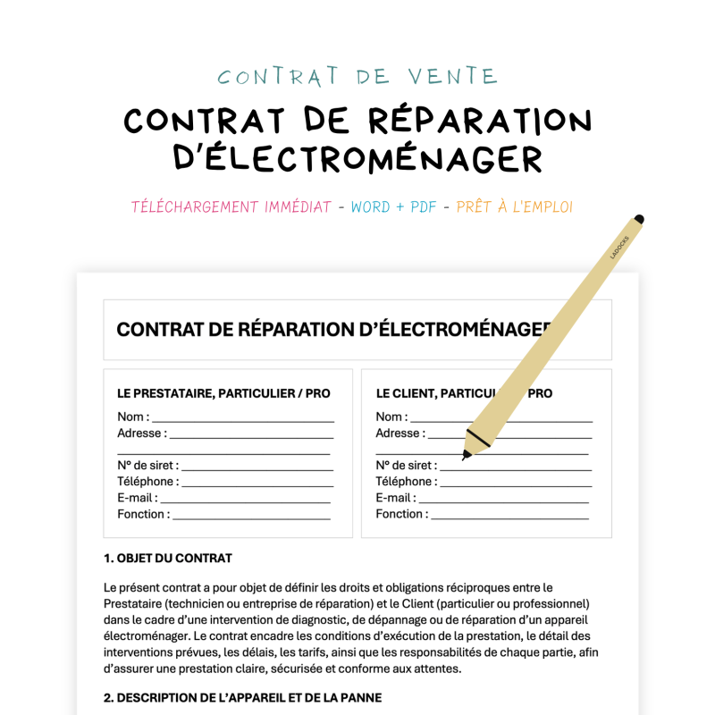 Contrat de Réparation d’Électroménager