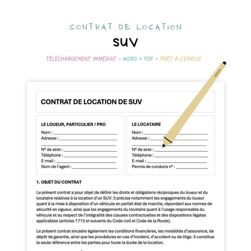 SUV Contrat de Location de SUV