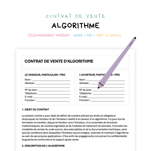 Contrat de Vente d’Algorithme