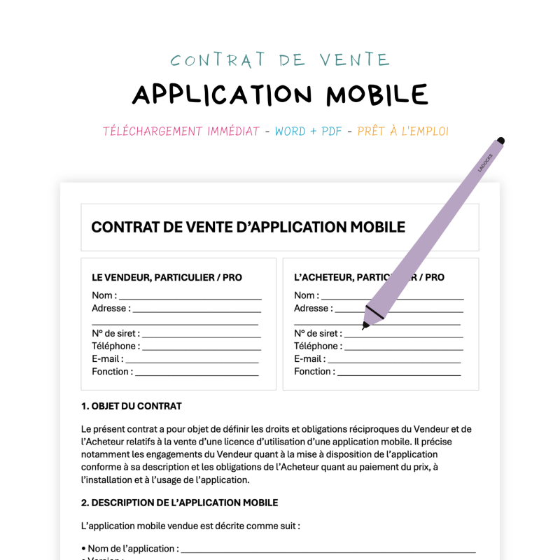 Contrat de Vente d’Application Mobile