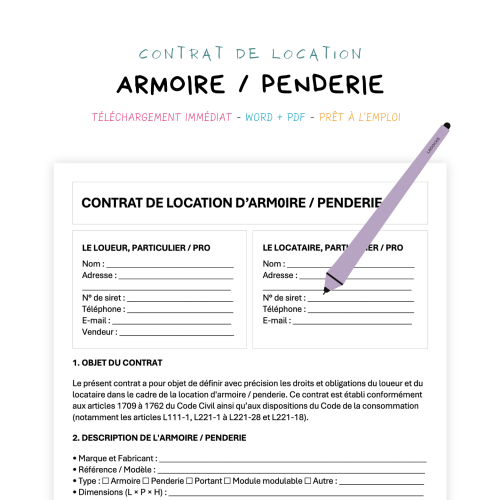 Contrat de Location d’Armoire / Penderie