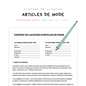 articles de mode Contrat de Location d’Articles de Mode