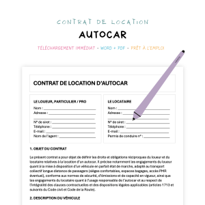 autocar Contrat de Location d'Autocar