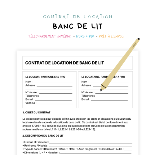Contrat de Location de Banc de Lit