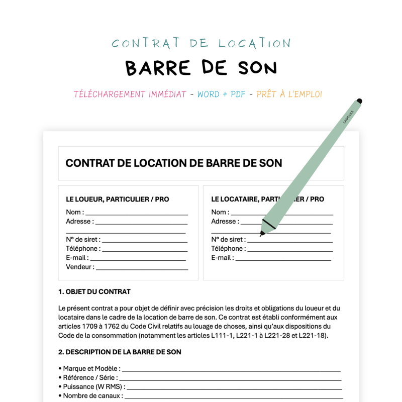 barre de son Contrat de Location de Barre de Son