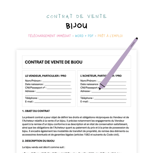 Contrat de Vente de Bijou