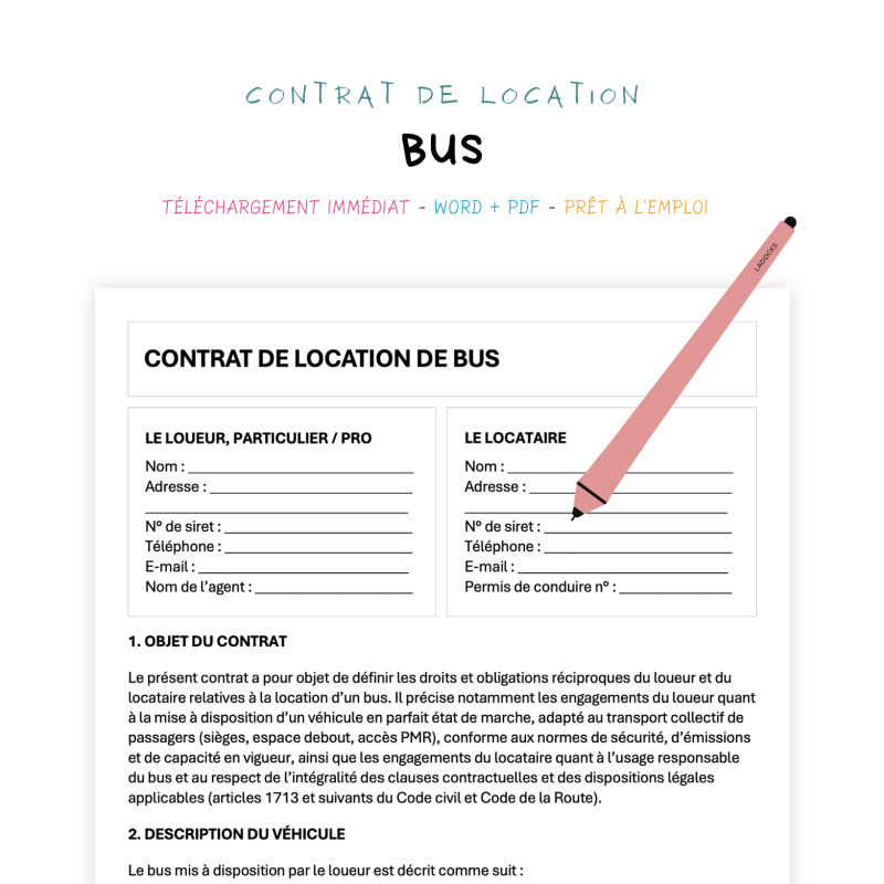 bus Contrat de Location de Bus