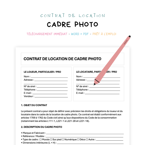 cadre photo Contrat de Location de Cadre Photo