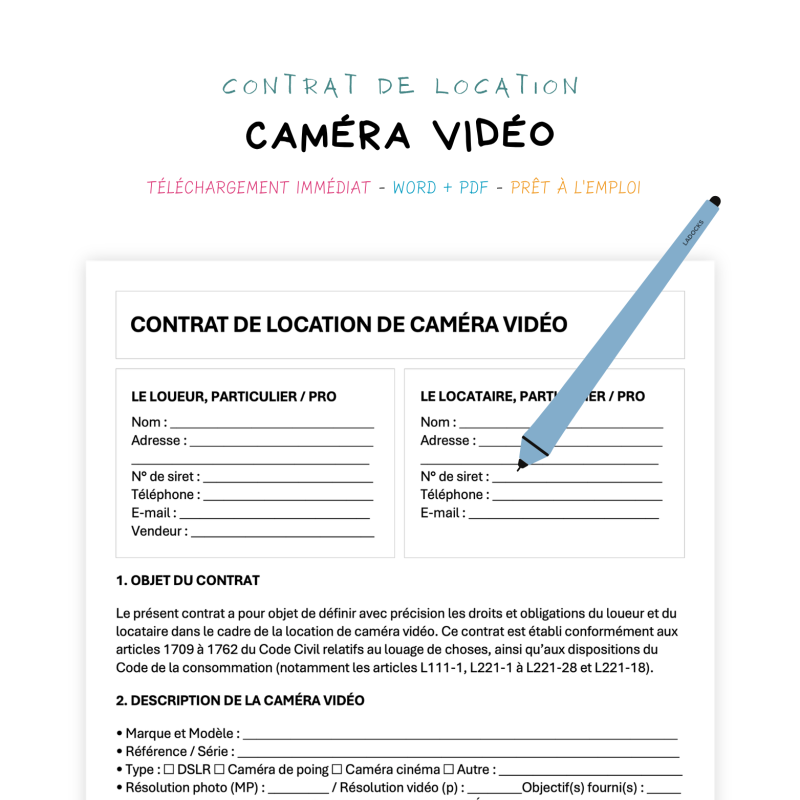 caméra vidéo Contrat de Location de Caméra Vidéo