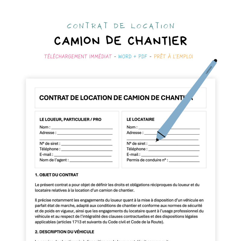 Contrat de Location de Camion de Chantier