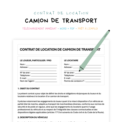 Contrat de Location de Camion de Transport