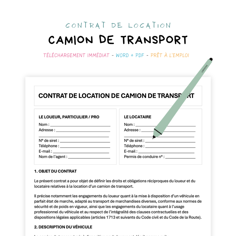 Contrat de Location de Camion de Transport