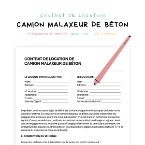 Contrat de Location de Camion Malaxeur de Béton