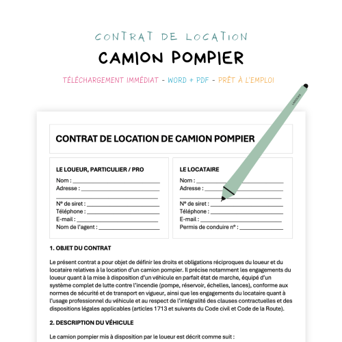 Contrat de Location de Camion Pompier