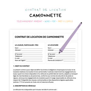 camionnette Contrat de Location de Camionnette