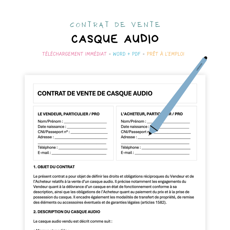 Contrat de Vente de Casque Audio