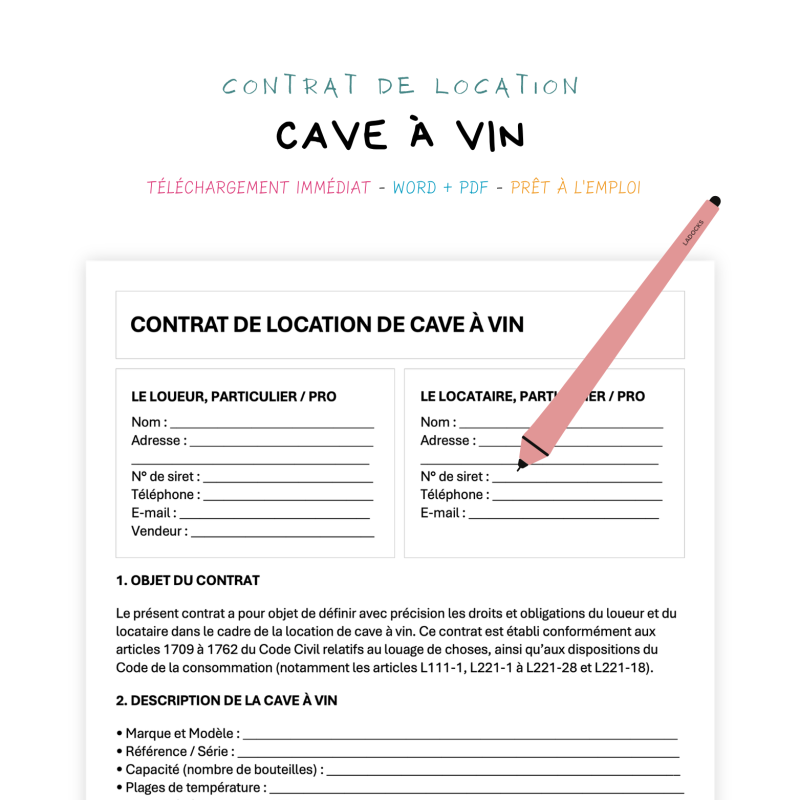 cave à vin Contrat de Location de Cave à Vin