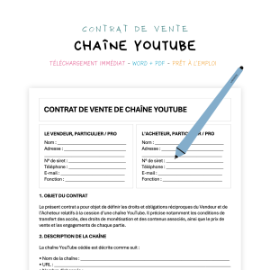 chaîne YouTube Contrat de Vente de Chaîne YouTube