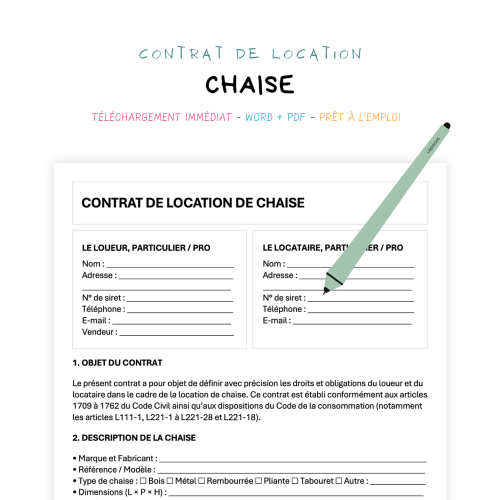 Contrat de Location de Chaise