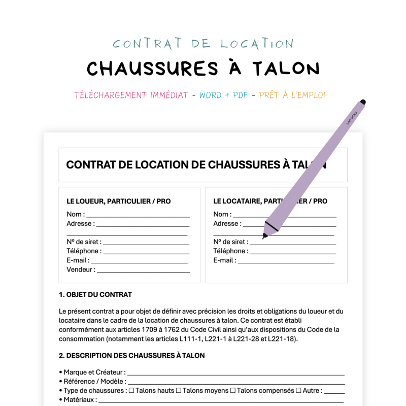 chaussures à talon Contrat de Location de Chaussures à Talon