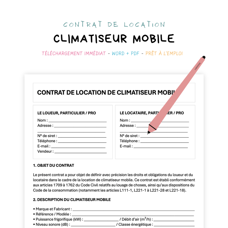 climatiseur mobile Contrat de Location de Climatiseur Mobile