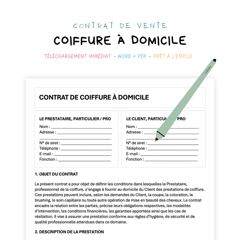 coiffure à domicile Contrat de Coiffure à Domicile