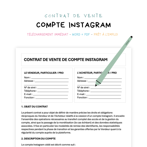Contrat de Vente de Compte Instagram