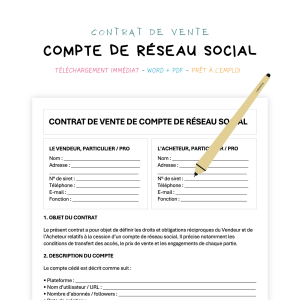 compte de réseau social Contrat de Vente de Compte de Réseau Social