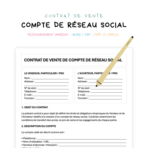 Contrat de Vente de Compte de Réseau Social
