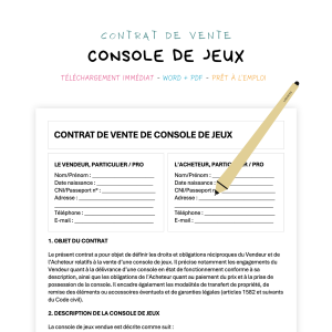 Contrat de Vente de Console de Jeux