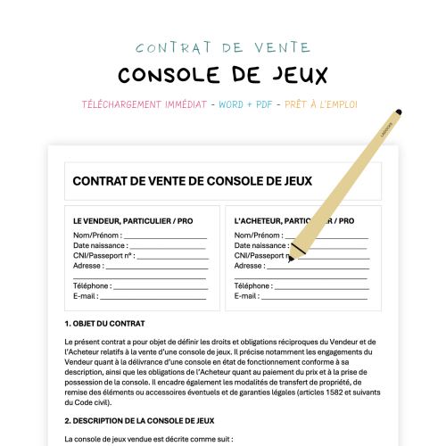 Contrat de Vente de Console de Jeux