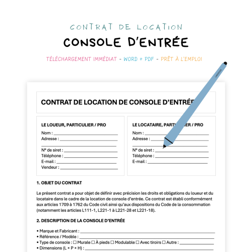 Contrat de Location de Console d’Entrée