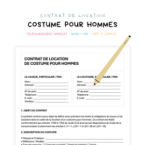 Contrat de Location de Costume pour Homme