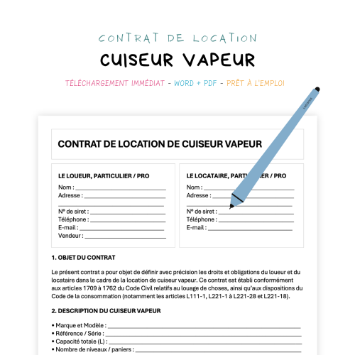 Contrat de Location de Cuiseur Vapeur